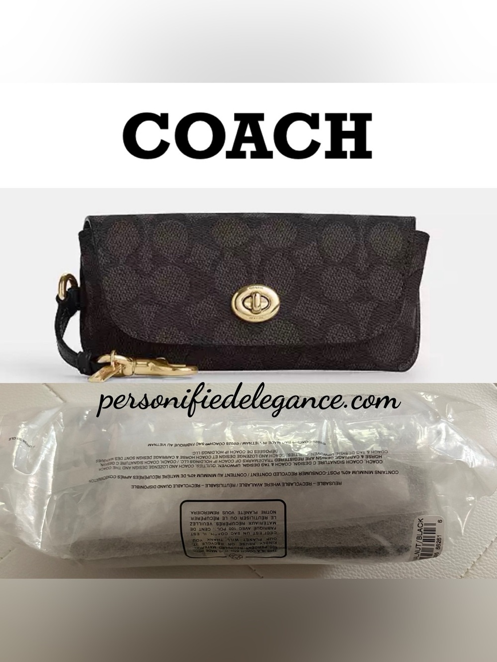 NEW Coach Signature Print Walnut Black Coated Canvas Leather Sunglasses Case